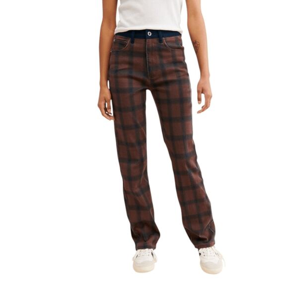 WeWoreWhat Women's Navy and Brown Plaid Jeans Size 27 NWT Icon Jeans Plaid - Picture 1 of 11